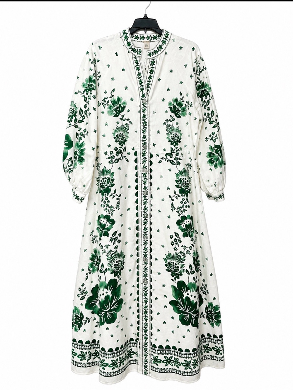 Magaschoni White Maxi Dress with Green Floral Print NEW SIZE L - Picture 3 of 8